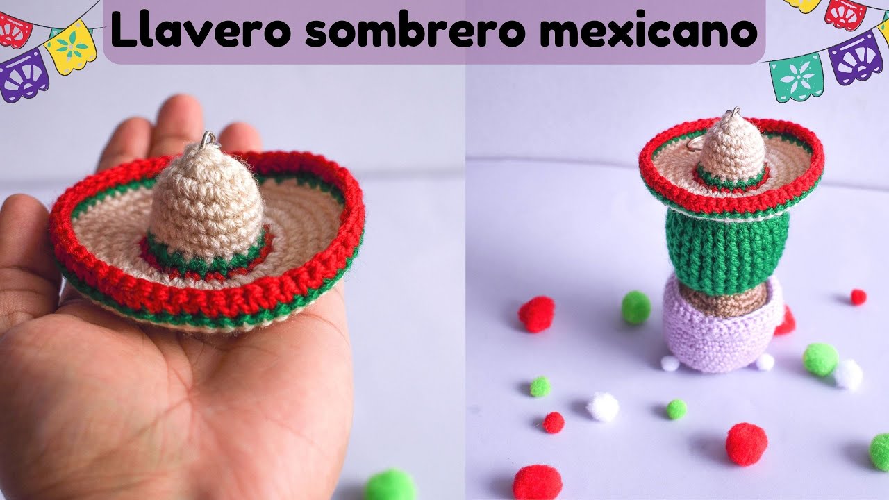 🤠Como tejer llavero de sombrerito mexicano a Crochet🧶/How to knit Mexican hat keychain to Crochet