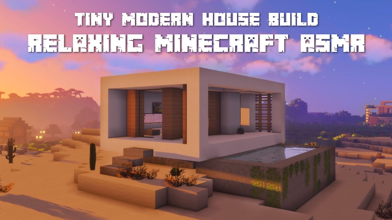 Minecraft ASMR 🏡 Building a Tiny Modern House with a Pool 😴 Close Up Whispers