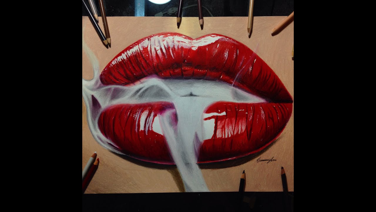 Realistic smoking red lips drawing timelapse