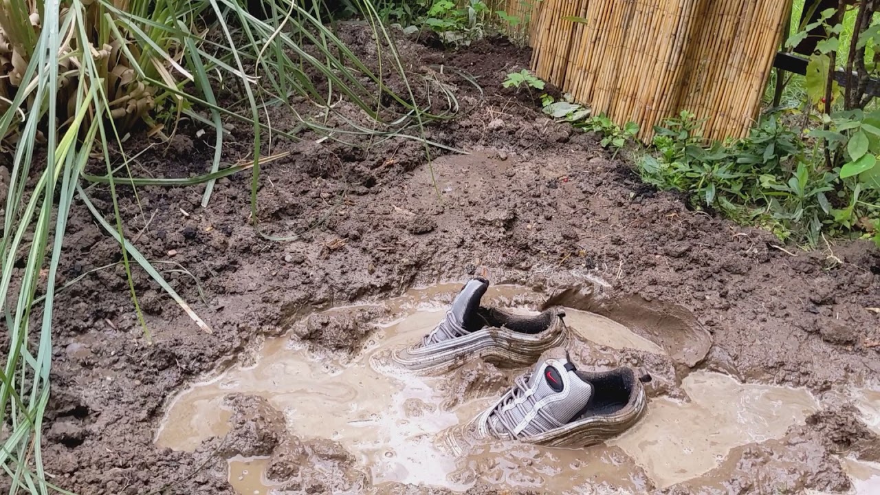 My Nike Air Max 97 OG Silver Bullet with new white umbro socks stepped in the mud and made dirty