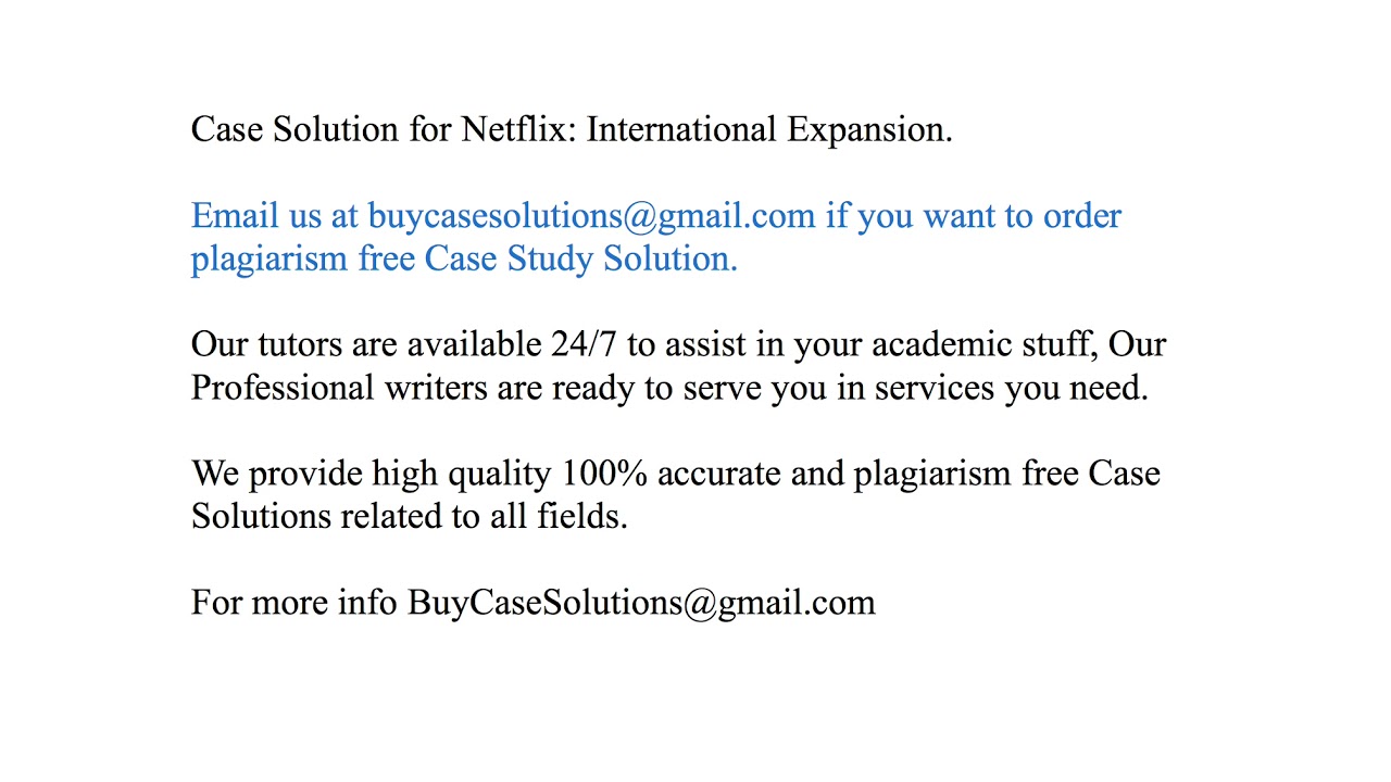 Case Solution Netflix International Expansion