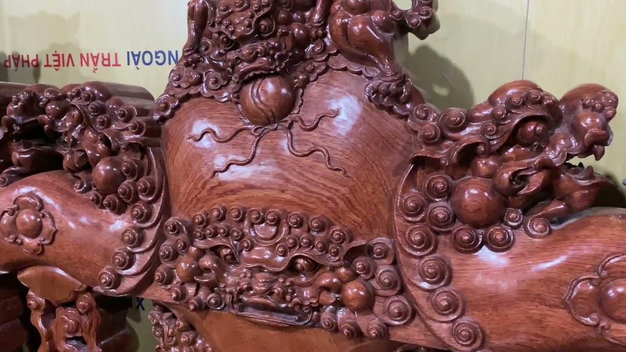 Mẫu Nghê 3 Đầu Cột 14 Chân 16, gỗ Hương Đá đục siêu kĩ bàn kênh bong như tranh