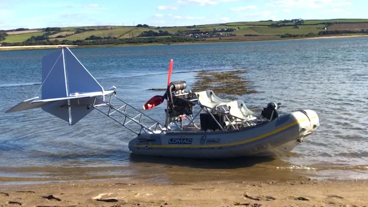 Homemade Ekranoplan testing phase 2, flying boat, wing in ground effect