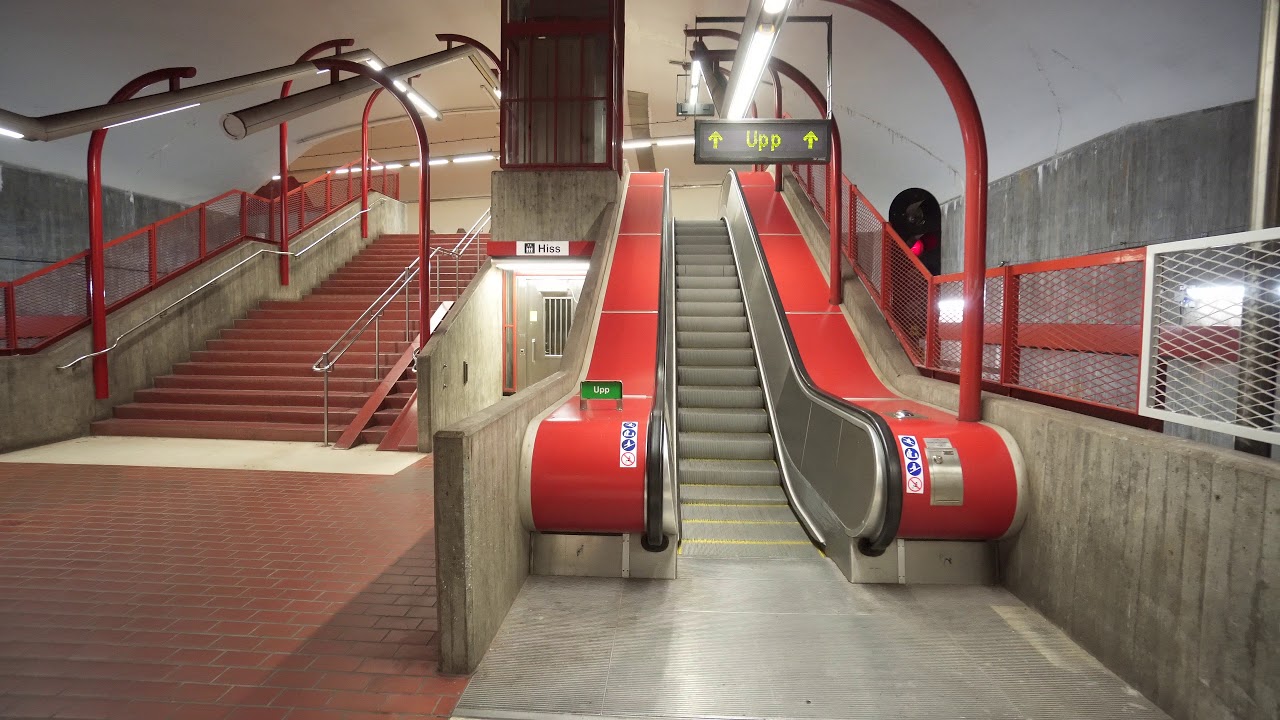 Sweden, Stockholm, subway ride from Bagarmossen to Skarpnäck, 4X elevator, 4X escalator ride