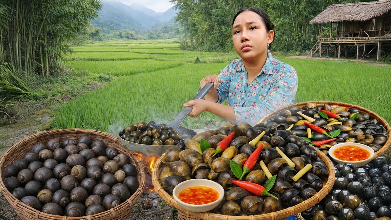 How to cook steamed snails with lemongrass - A lonely life in the forest | Hoang Thi Mai