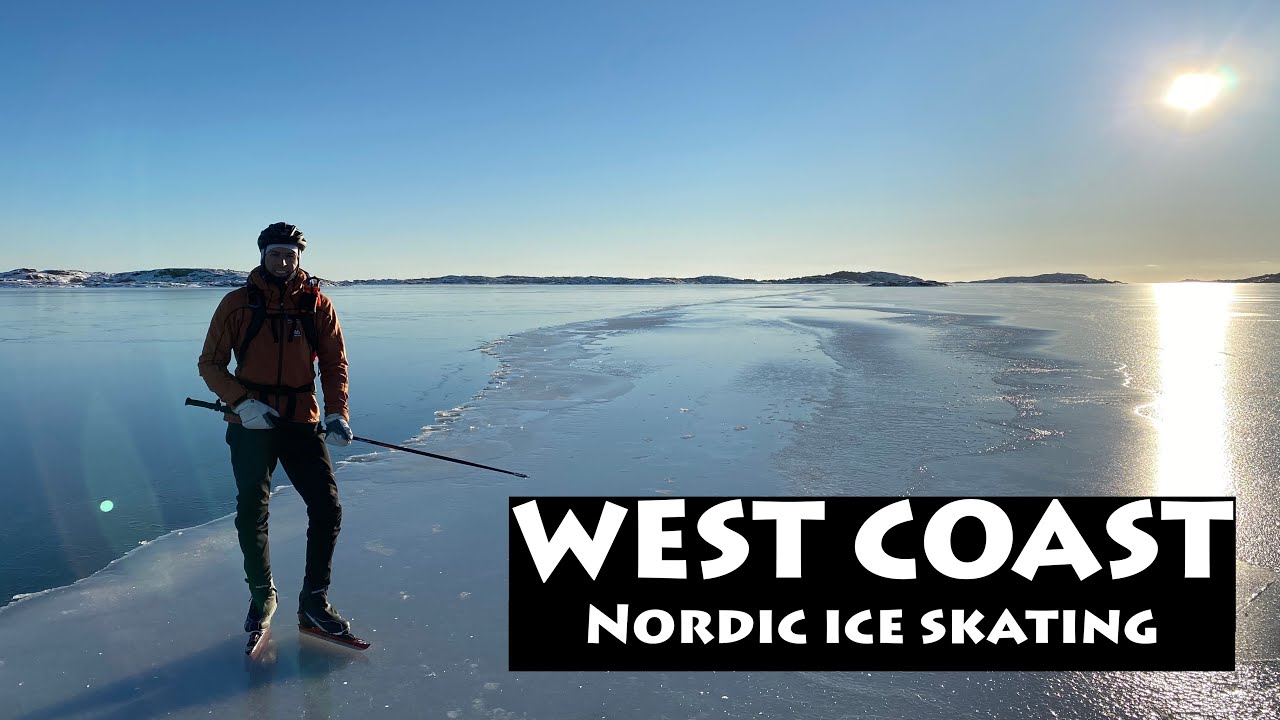 Nordic ice skating on frozen sea in Swedish West Coast
