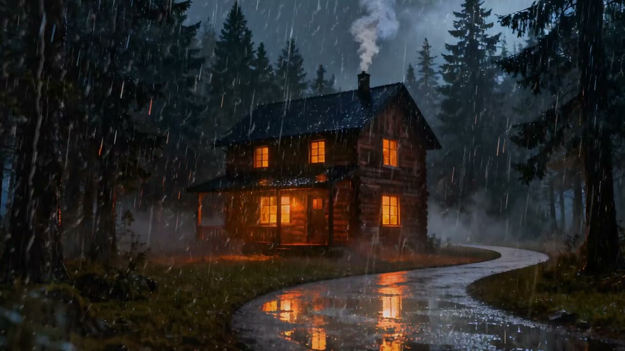 Fall Asleep Fast in a Cabin 🌧️ Forest Rain & Fireplace Ambience