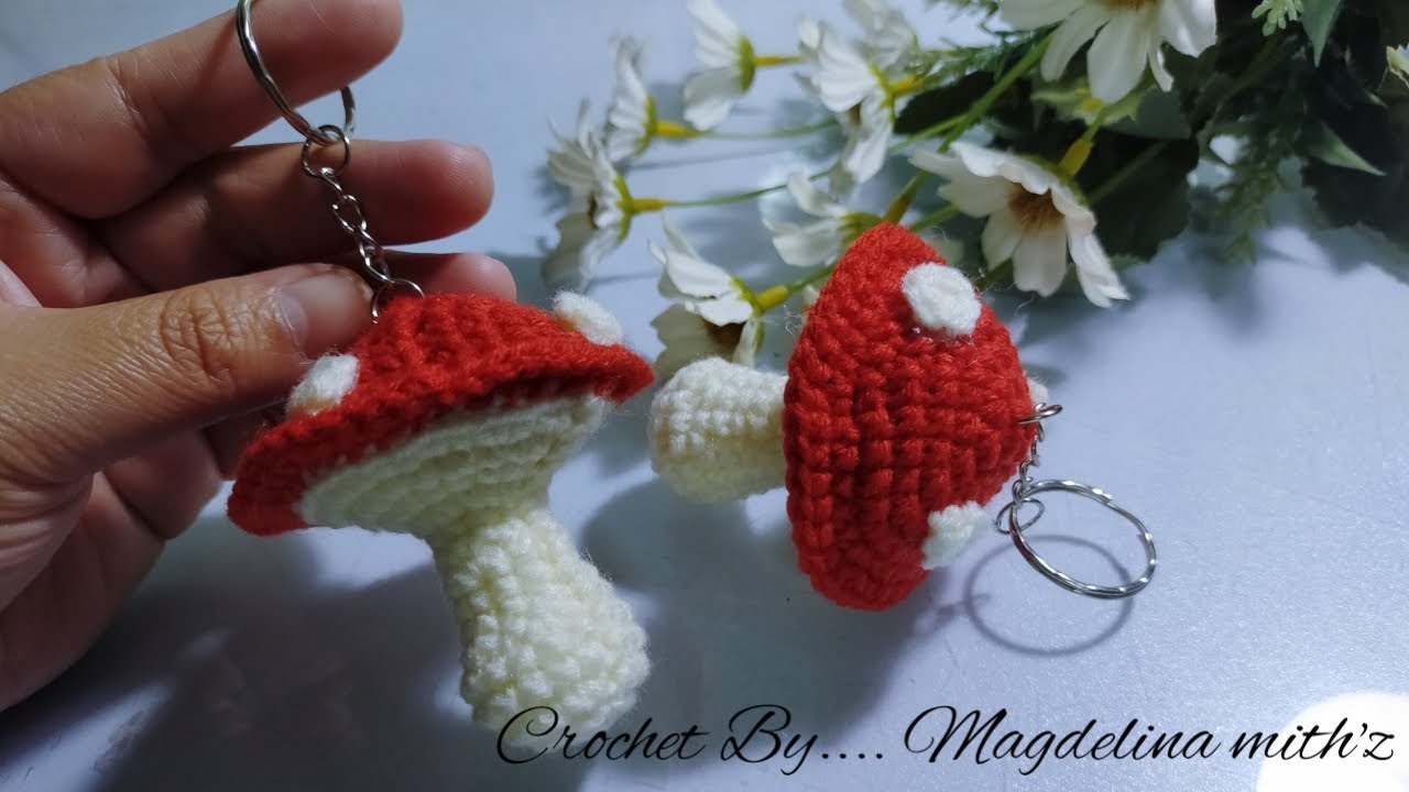 Crochet mushrooms keychain ~ Toturial mengait gantung kunci bentuk cendawan
