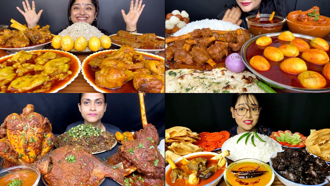 Asmr:Eating Spicy Mutton Curry,Chicken Curry,Kaleji Curry,Fish Curry,Egg Curry With Jeera Rice🔥