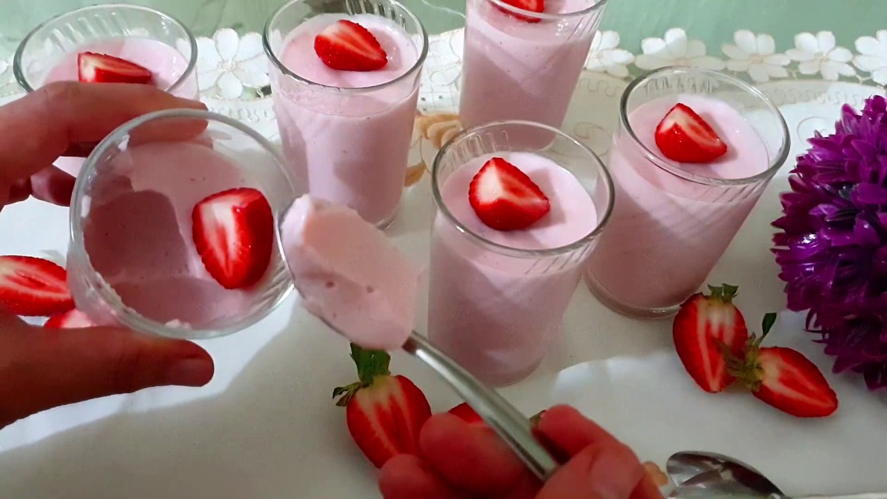 هذا هوالرايب/ياغورت بالفراولة اللي غينفعك للسحور بدون حليب مجفف أوماء ساخن عاقد وناجح 👌سهل منو مكاين