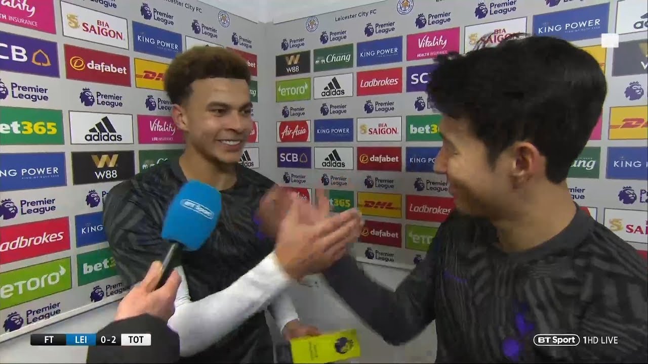 Dele Alli and Son share a laugh over MOTM award after 2-0 win at Leicester City
