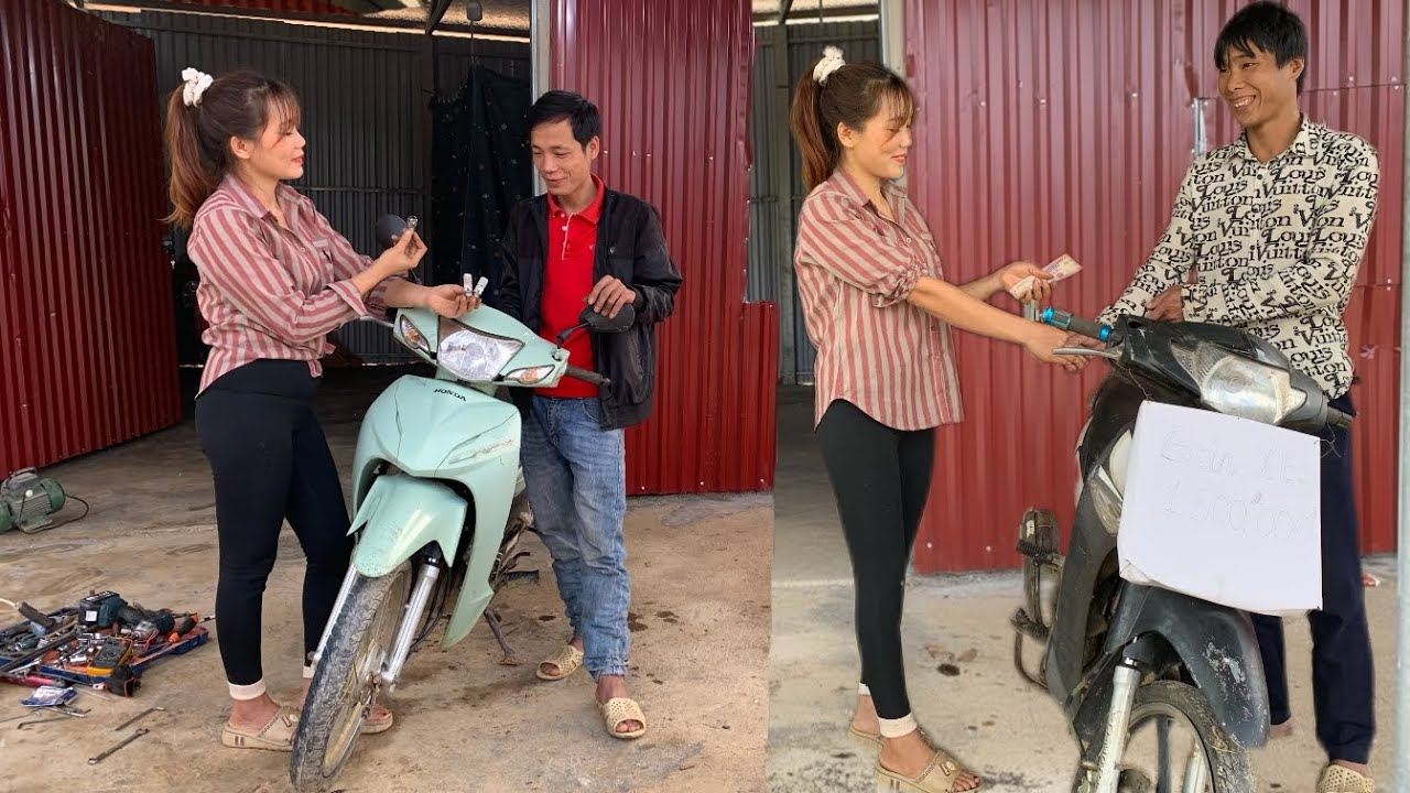 The girl sold her old motorbike at a cheap price and installed super bright lights on it.