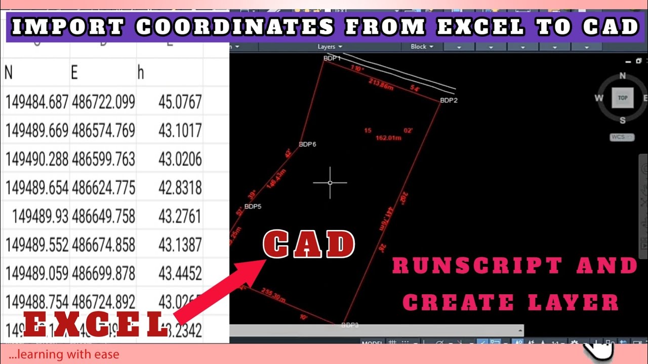 How to import Point From Excel to AutoCAD || Import as TEXT || runscript and create layer