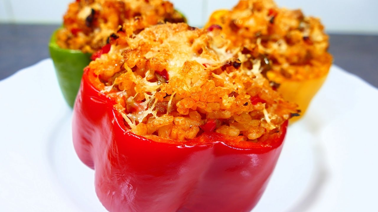 PIMIENTOS RELLENOS DE CARNE Y ARROZ AL HORNO - recetas de cocina faciles rapidas y economicas