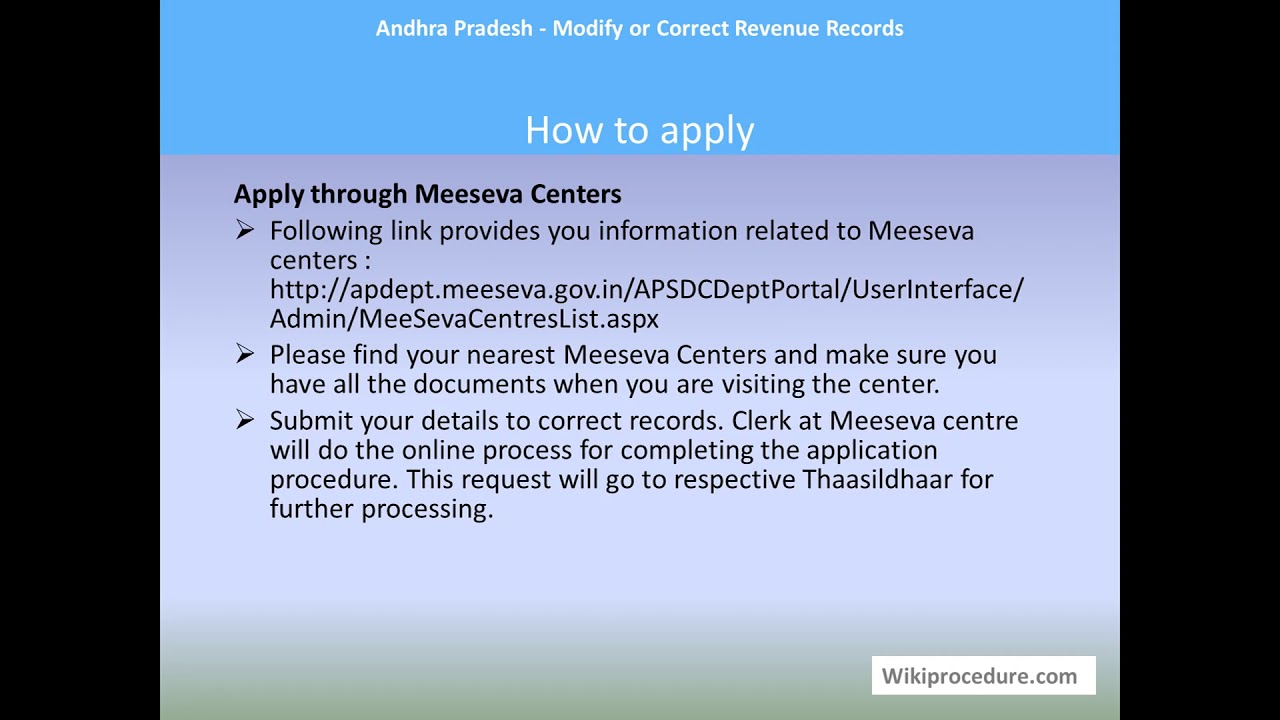 Andhra Pradesh - Modify Or Correct Revenue Records