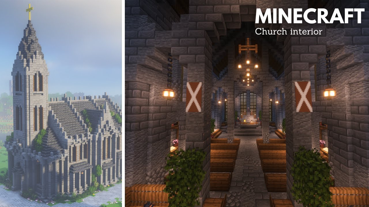 Minecraft: How to decorate a Medieval Church Interior | Minecraft Tutorial