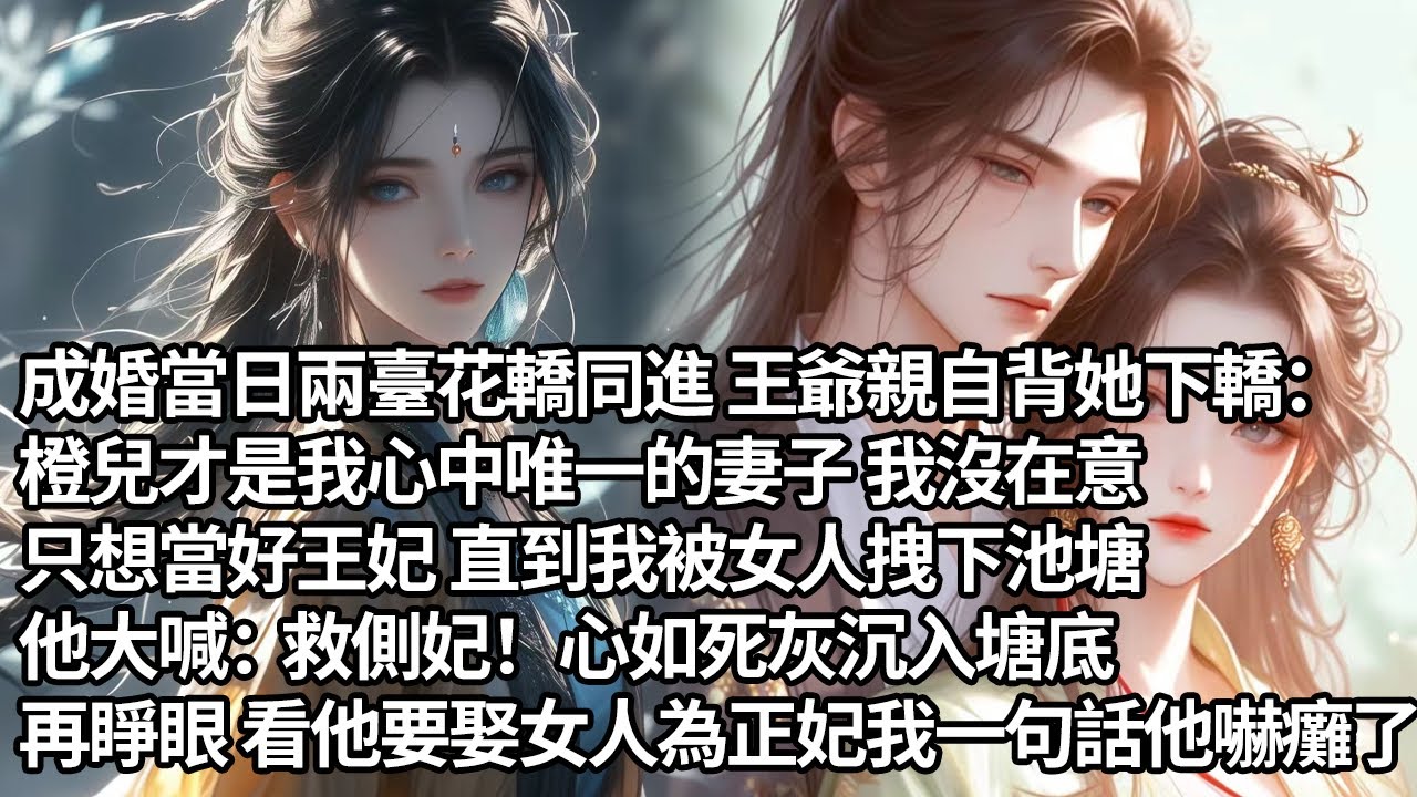 【一口氣看完】成婚當日兩臺花轎同進王爺親自背她下轎：橙兒才是我心中唯一的妻子我沒在意，只想當好王妃 直到我被女人拽下池塘，他大喊：救側妃！ 心如死灰沉入塘底，再睜眼 看他要娶女人為正妃我一句話他嚇癱了