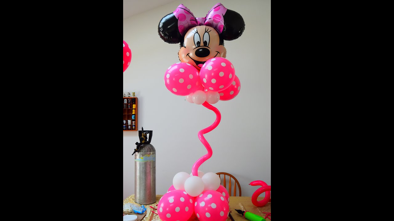 DIY Simple Easy Minnie Balloon Centerpiece Column for Birthday parties How to make Mouse balloon dec