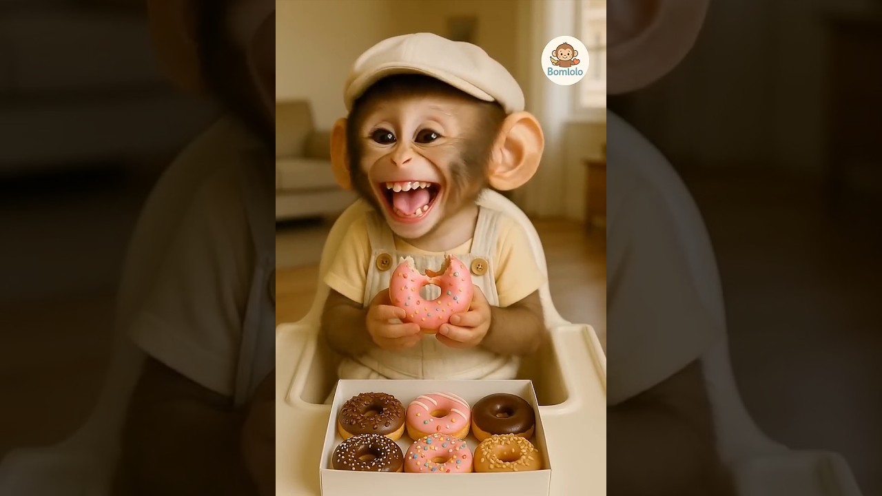 baby monkey eating Donut 🍩😋