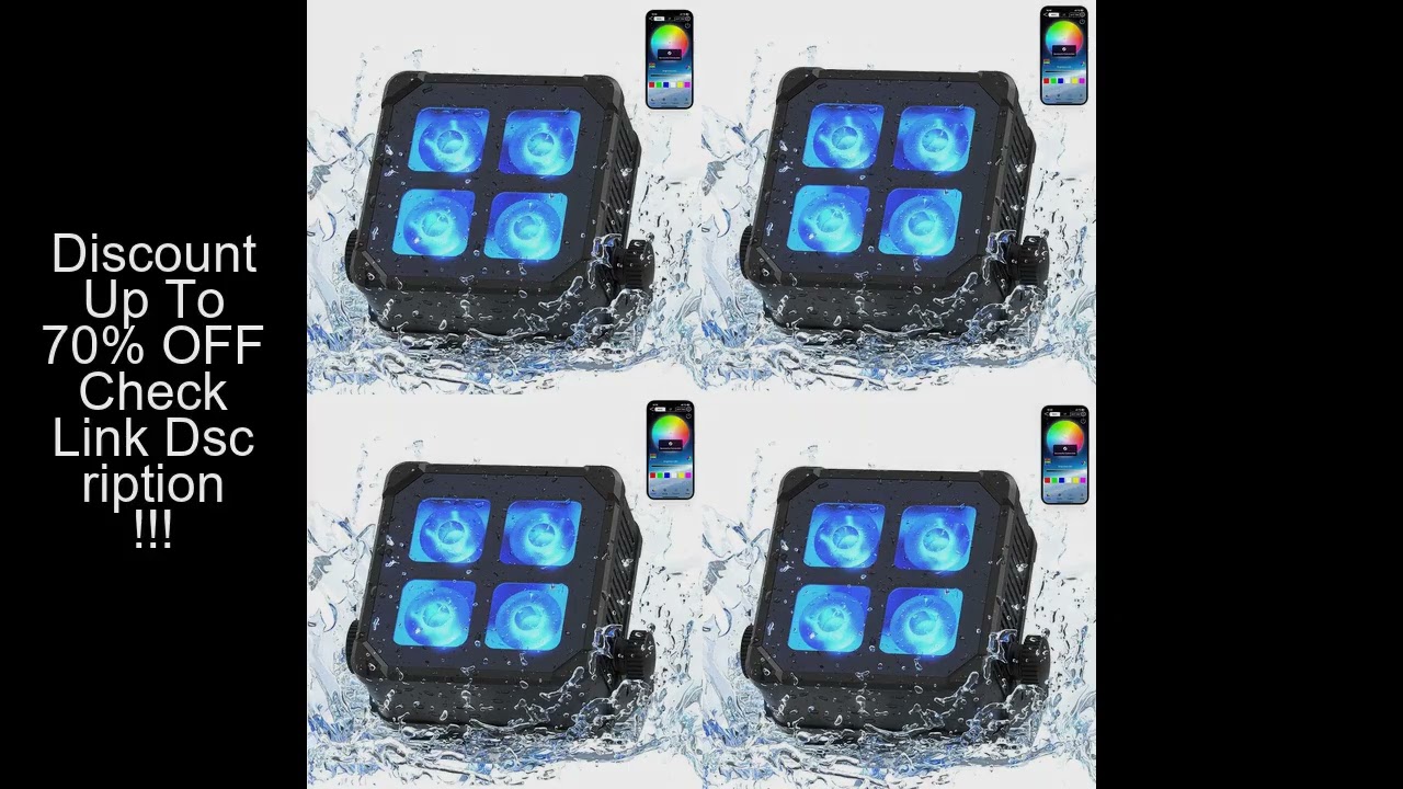 Fieryzeal 4PCS 40W Waterproof LED Par Light 4x10W RGBWA+UV Square Par Light Built-in Battery DMX Sta