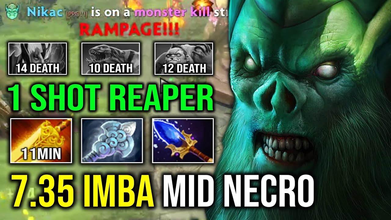 7.35 IMBA MID NECROPHOS 11Min Radiance 1v5 AOE Passive Burn Aura 1 Shot Reaper Delete Tank Dota 2