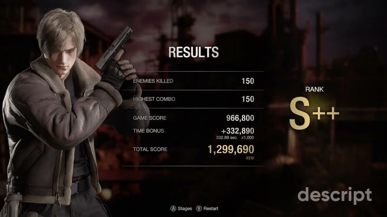 Resident Evil 4 Remake - Mercenaries con Leon S. Kennedy 150 Villagers Killed without break score