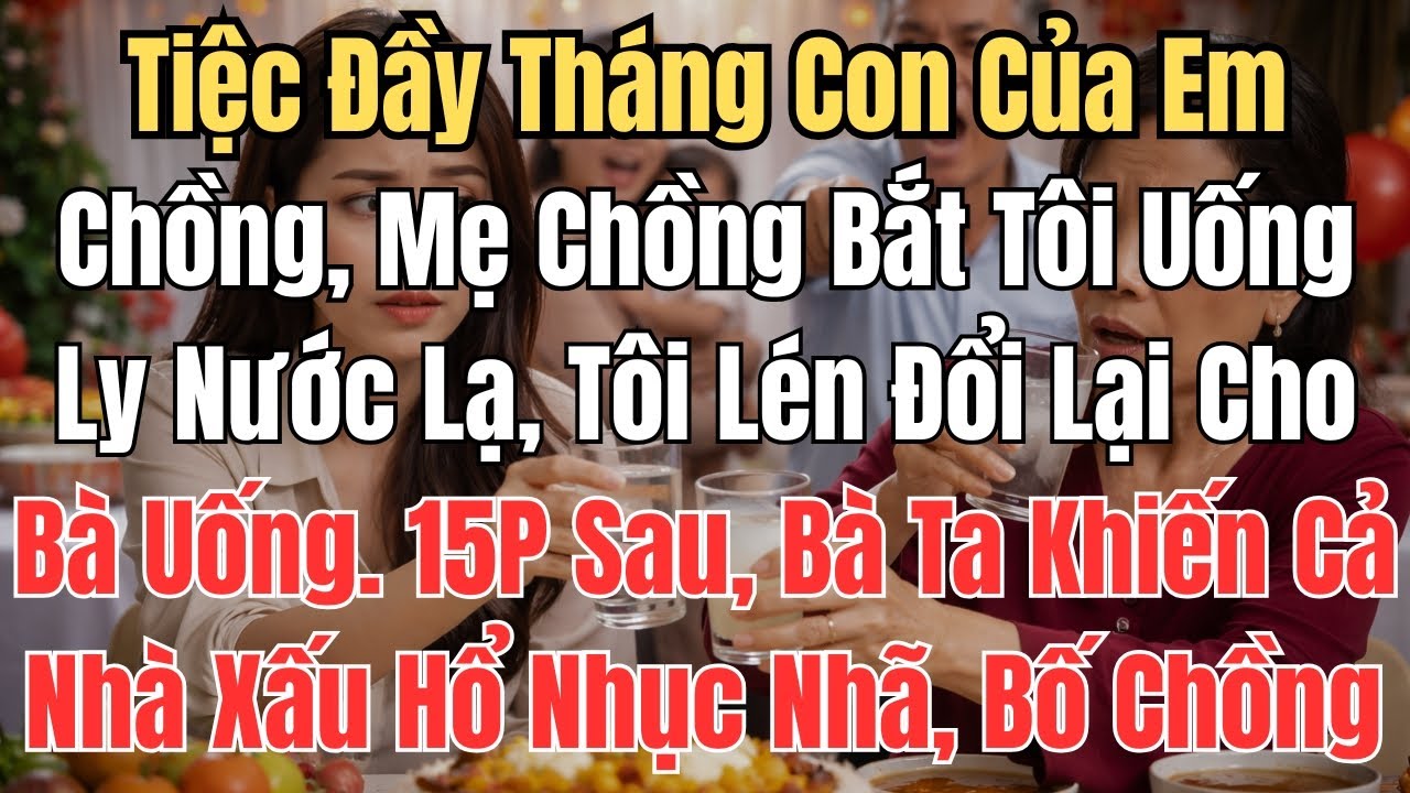 Tiệc Đầy Tháng Con Của Em Chồng, Mẹ Chồng Bắt Tôi Uống Ly Nước Lạ, Tôi Lén Đổi Lại Cho Bà Uống. 15P
