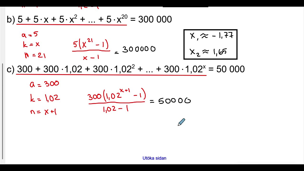 Matematik 3b: Geometrisk summa - Några fler exempel