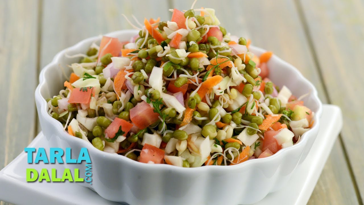 अंकुरित मूंग का सलाद (Sprouted Moong Salad / Diabetic Recipe) by Tarla Dalal