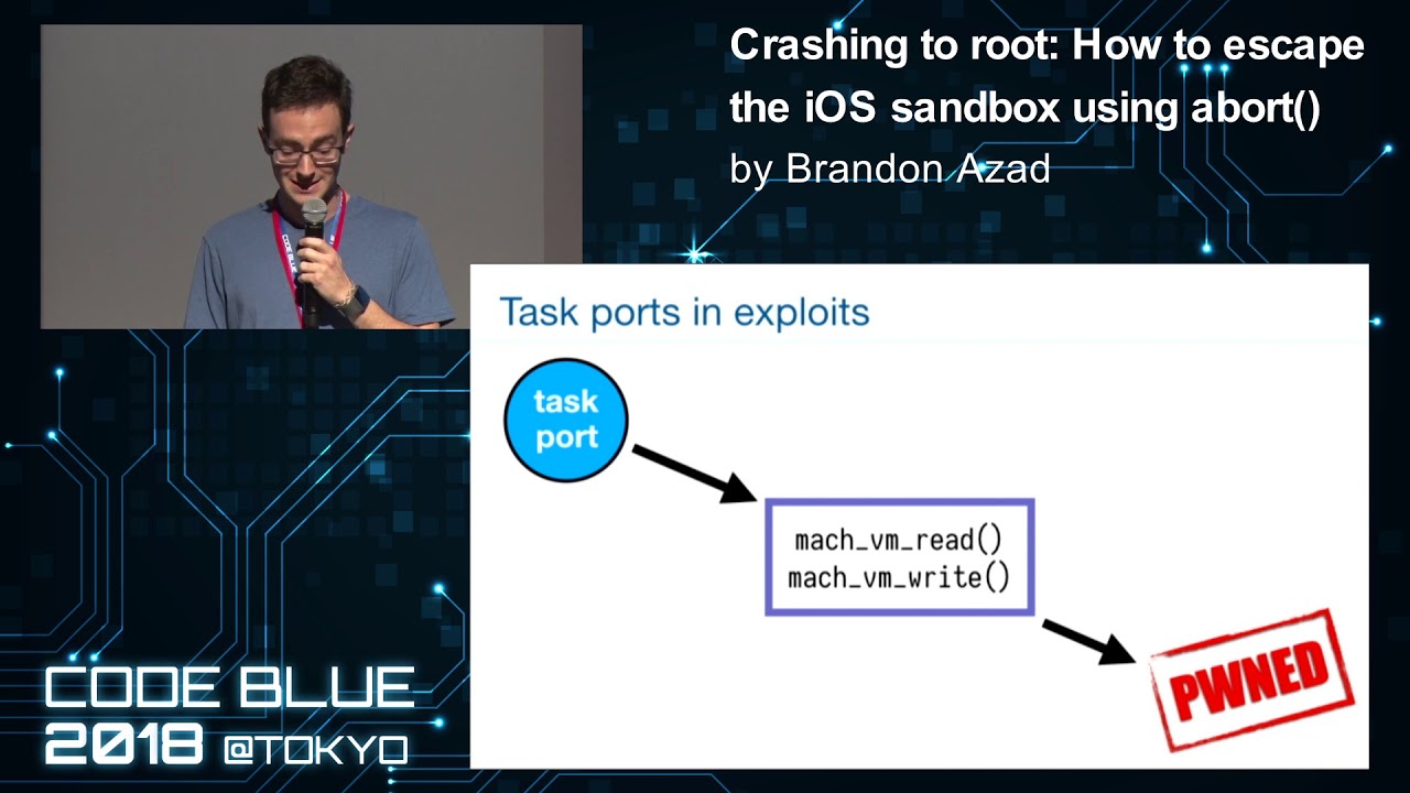 [CB18] Crashing to root: How to escape the iOS sandbox using abort() by Brandon Azad