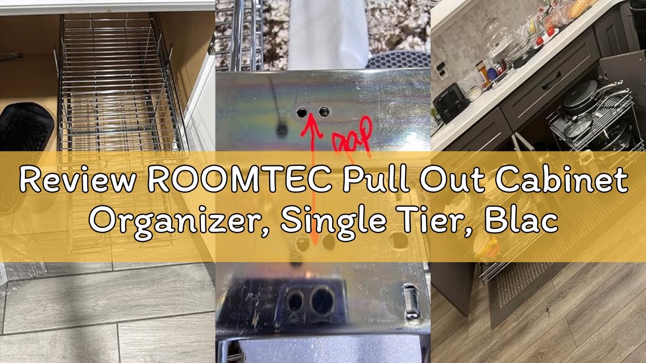Review ROOMTEC Pull Out Cabinet Organizer, Single Tier, Black, Kitchen, 9" W x 21" D x 3.5" H, Heavy