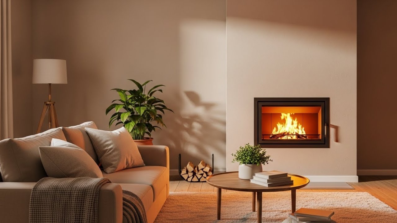 Aesthetic Living Room Fireplace 🌙 Soft Rainy Night Ambience 4K