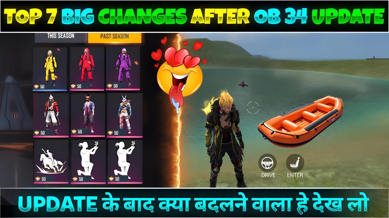 TOP 07 BIG CHANGES AFTER OB 34 UPDATE | OB 34 UPDATE FULL DETAILS | NEW FREE REWARDS IN FF UPDATE ||