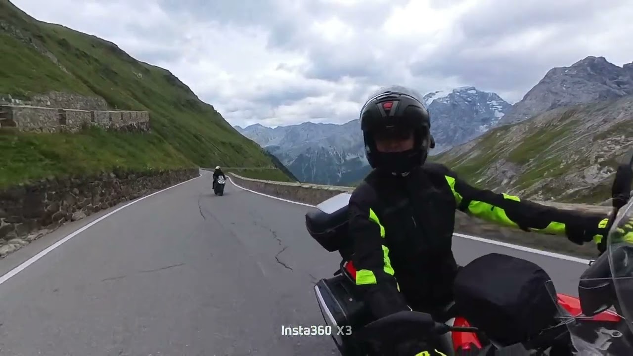 Stelvio pass Italy on a Suzuki V-strom and a CFmoto 450 SRS