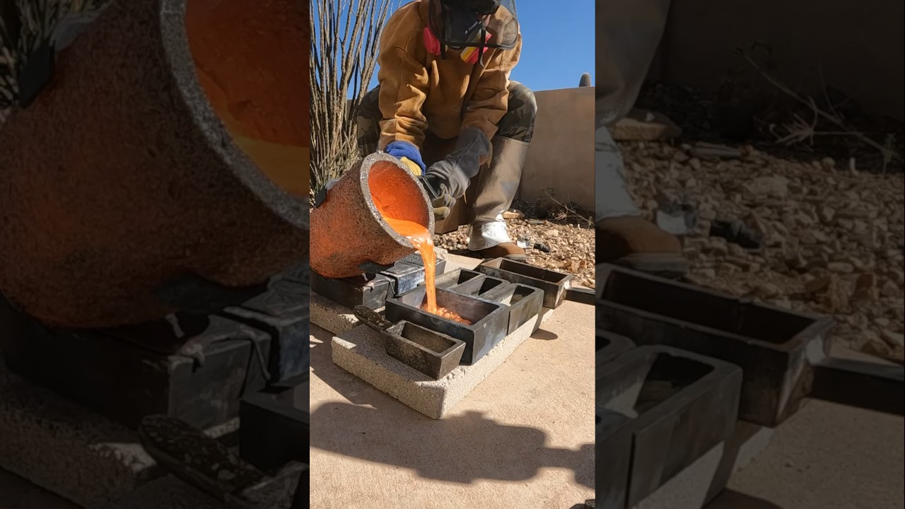 Melting copper scrap into bars #forge #metal