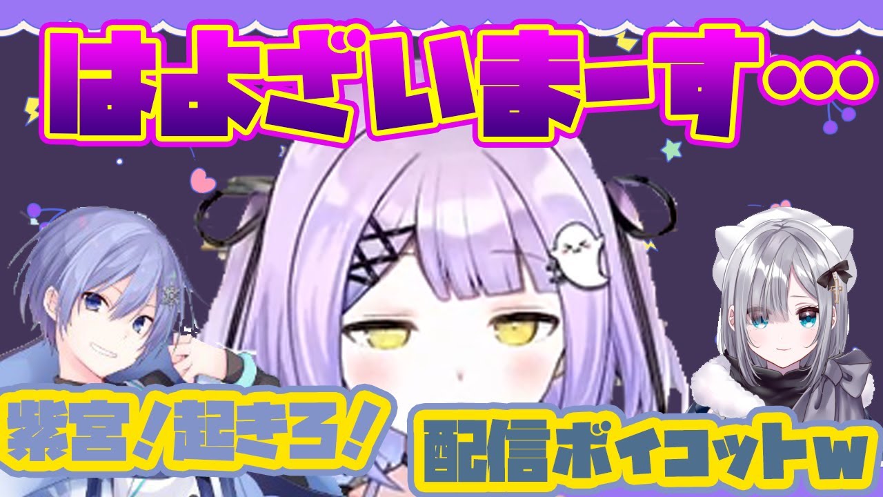 寝起きで配信を破壊しかける紫宮るな【切り抜き/花芽すみれ/白雪レイド/紫宮るな】