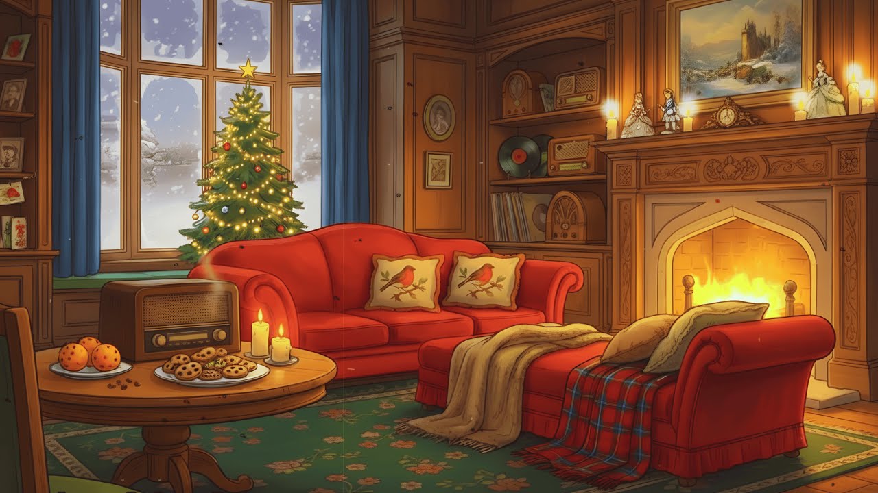 Snowy Winter Night 1940s with oldies playing in another room❄️ sleep & Cozy Cottage Christmas