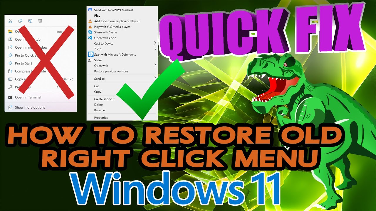 Quick Fix  Ep21 Restore old Right Click menu in Windows 11 #windows11 #tech #howto #windows10