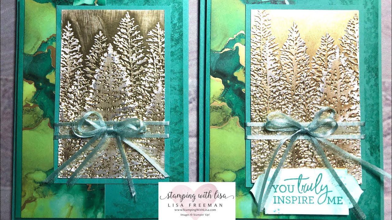 Christmas in July?? Distressed Gold Foil Using the Evergreen Forest Embossing Folder!