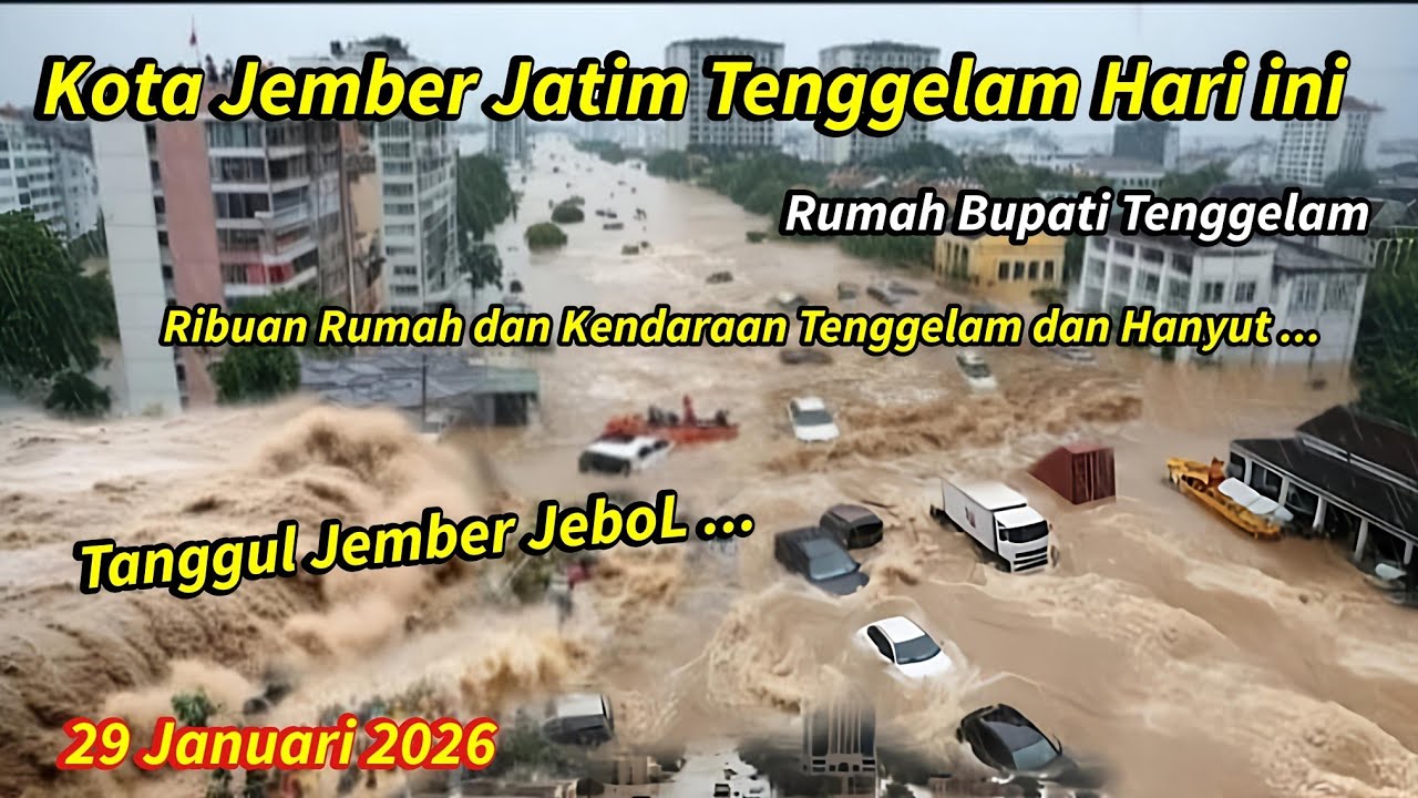 JEMBER MELUAP DAHSYAT!! NGERI TANGGUL JEBOL & BANJIR KOTA JEMBER JAWA TIMUR 29-1-2026,BANJIR JEMBER