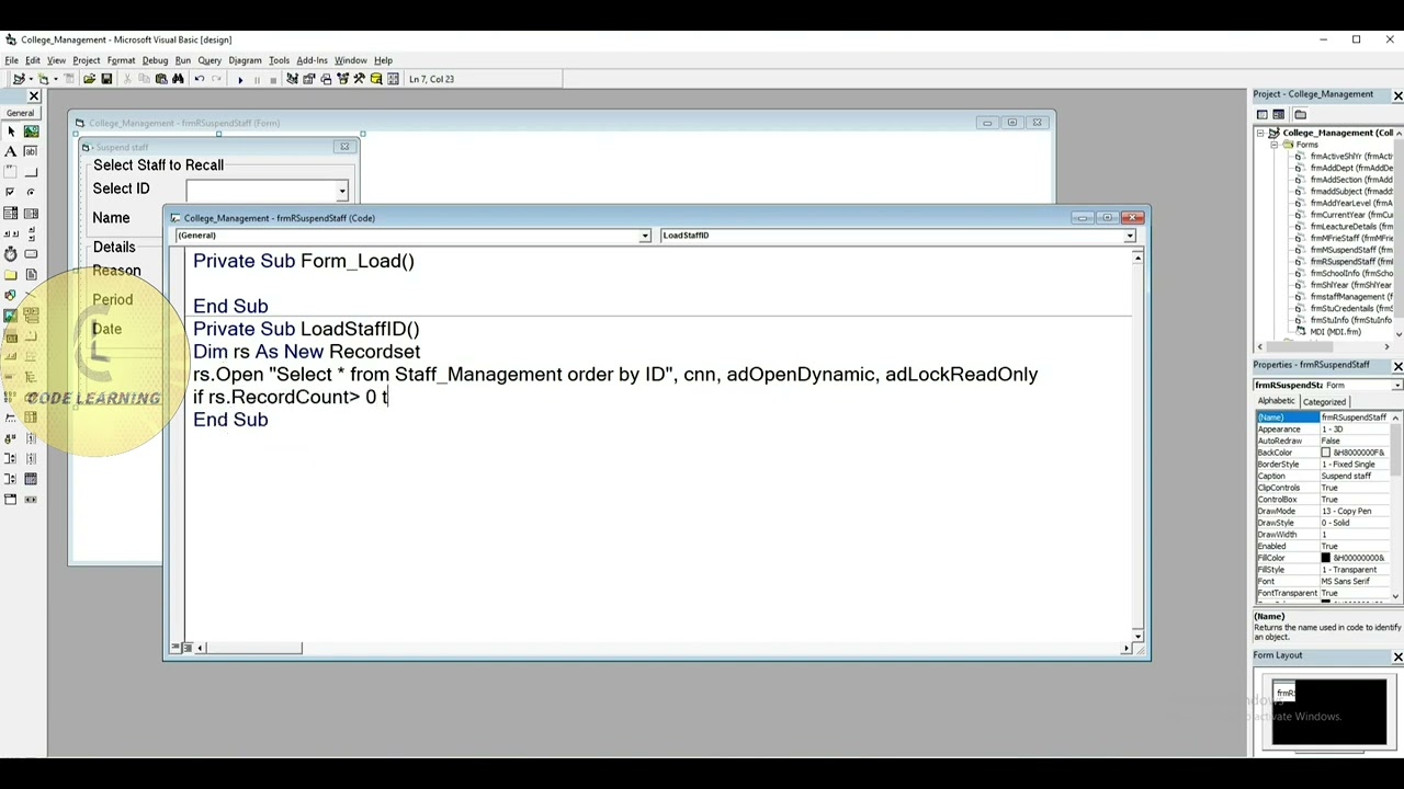 Vb6.0 | frmRSuspend - load staff id in combobox' | CodeLearning