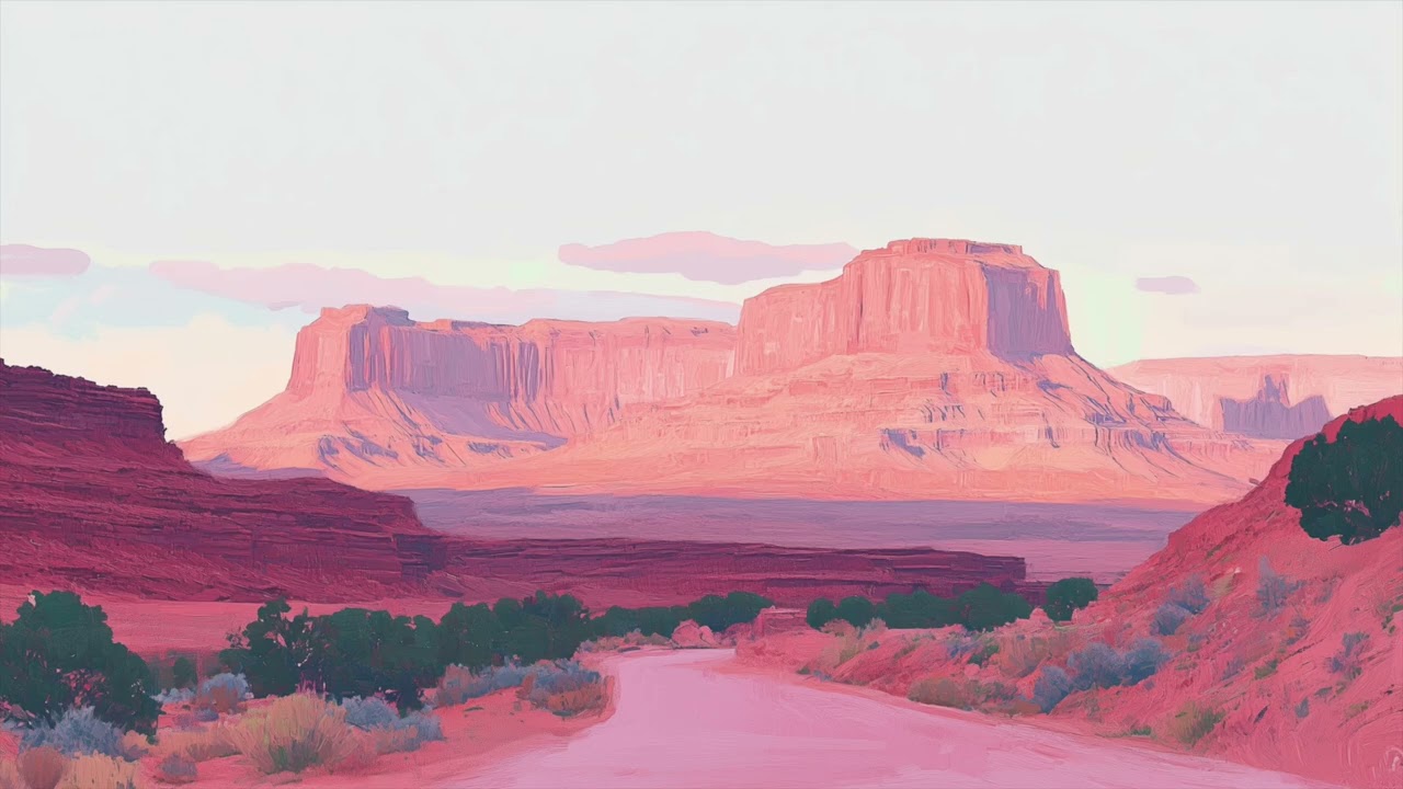 Pink Badlands Oil Painting Art Screensaver for Frame TV | Southwest Landscape | No Music | 3 Hours