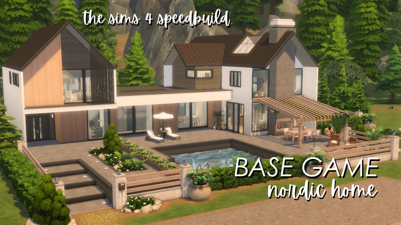 I BUILT A NORDIC HOUSE WITH JUST THE BASE GAME - The Sims 4 Speedbuild and Tour🌲🏠 | NO CC