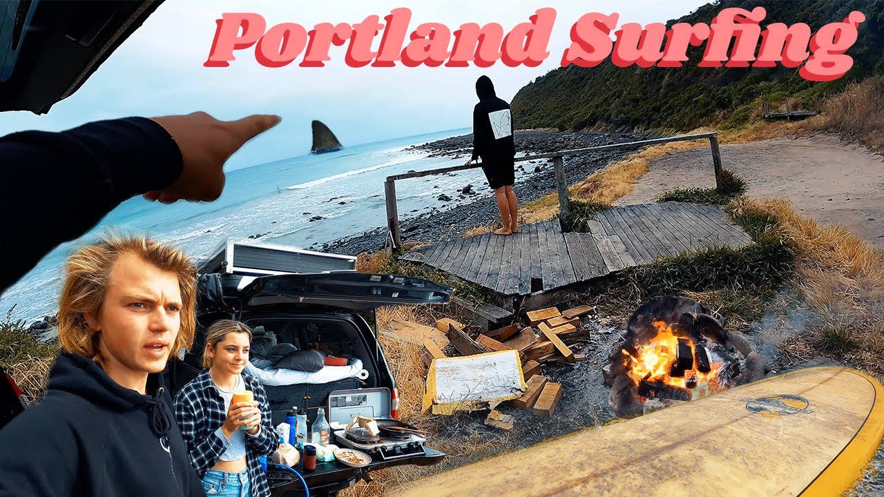 SURFING SHARK INFESTED WATER | Portland Beach Camp & Cook