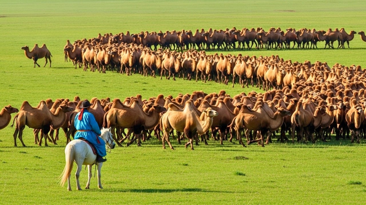 NOMAD LIFE  A Peaceful Day Herding Bactrian Camels and Cooking by Fire