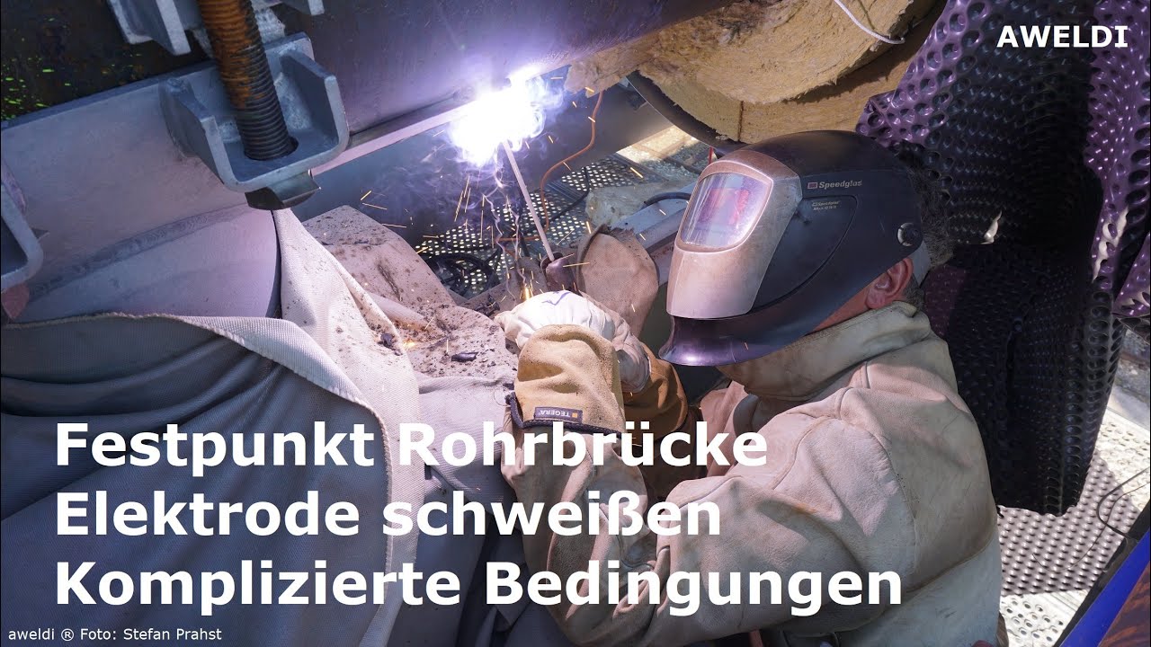 Festpunkt an der Rohrbr&uuml;cke mit Stahlblechen setzen zur Sicherung der Rohrleitungen YT Video FHD
