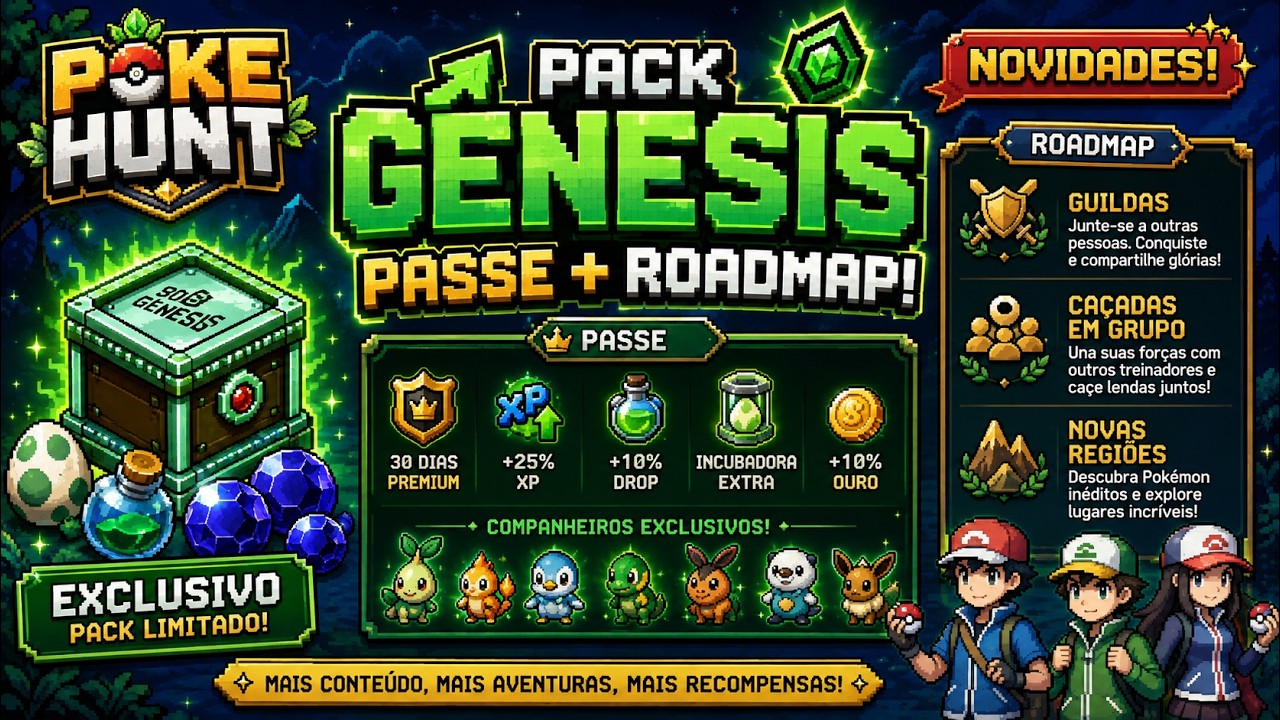 POKE HUNT IDLE | PACK G&Ecirc;NESIS E O FUTURO DO JOGO - GUILDAS, CA&Ccedil;ADAS EM GRUPO E MAIS!🔥