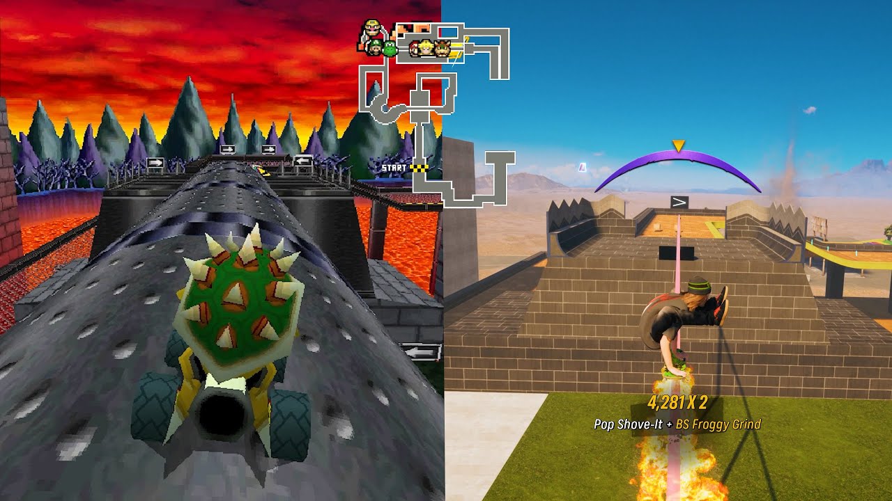 Mario Kart DS Bowser Castle Remade in THPS 3+4 | Direct Comparison