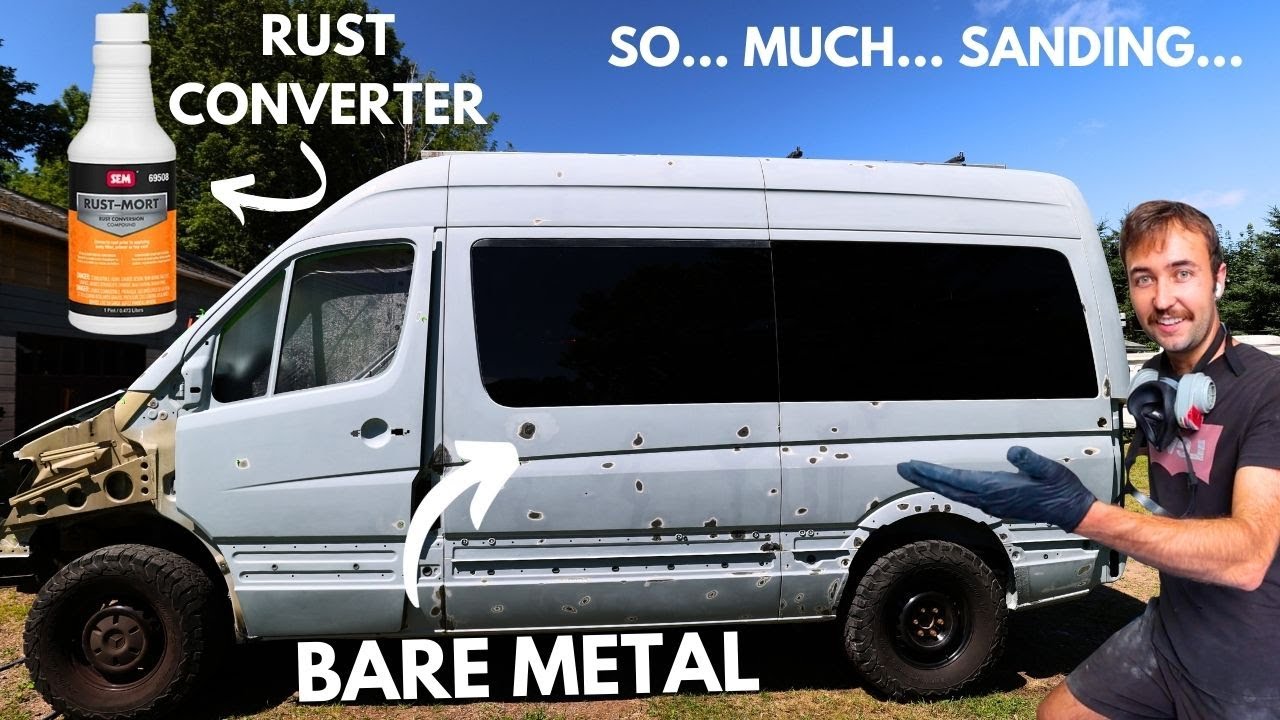 Sanding our Rusty Sprinter Van | DIY Raptor Liner pt. 3
