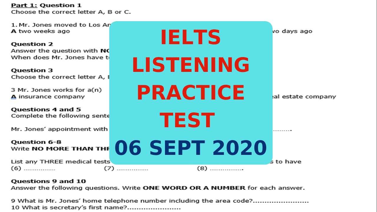 ТЕСТ ПО АУДИРОВАНИЮ IELTS 6 СЕНТЯБРЯ 2020 ГОДА